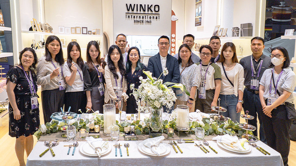 Winko booth at Canton Fair 2026 Phase 2, Hall 2.1, showcasing Woven Glow and Delft Blue FW26 collections