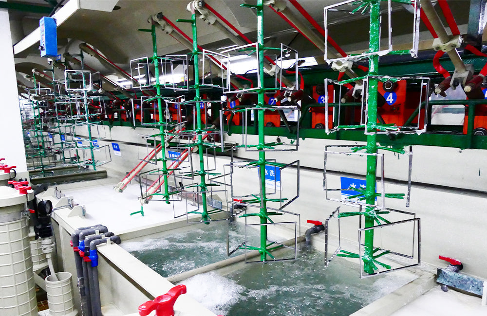 Winko in-house electroplating quality testing — salt spray corrosion resistance and adhesion testing for premium metal giftware production
